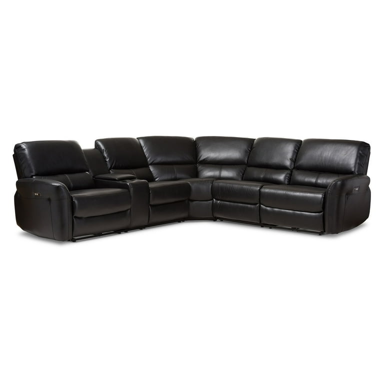 Baxton Studio Amaris Sectional Sofa Black Leather Walmart