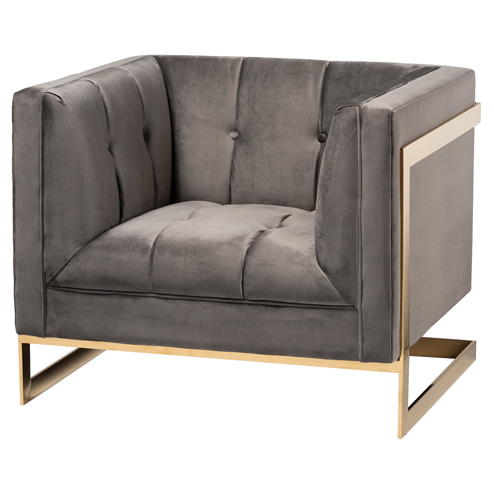 Luxe Grey Velvet Armchair with Gold Metal Frame