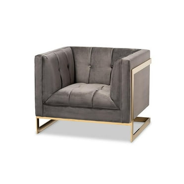 Baxton Studio Ambra Velvet Fabric with Gold Finish Accent Chair in Gray