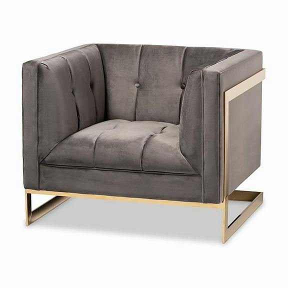 Baxton Studio Ambra Velvet Fabric with Gold Finish Accent Chair in Gray