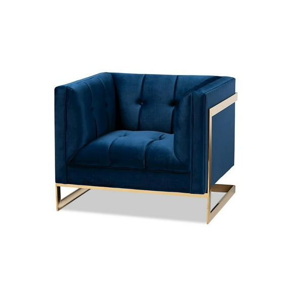 Baxton Studio Ambra Velvet Fabric with Gold Finish Accent Chair in Royal Blue