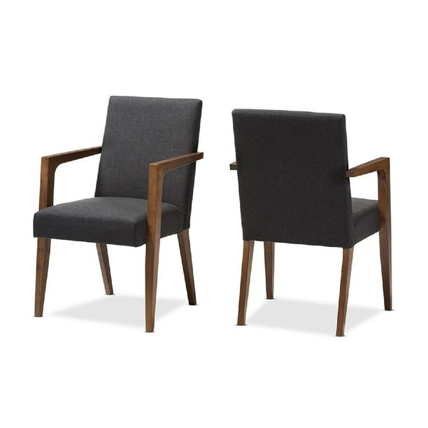 Baxton Studio Andrea Mid-Century Modern Dark Grey Upholstered Wooden Armchair - Set of 2 Baxton Studio Andrea Mid-Century Modern Dark Grey Upholstered Wooden Armchair - Set of 2