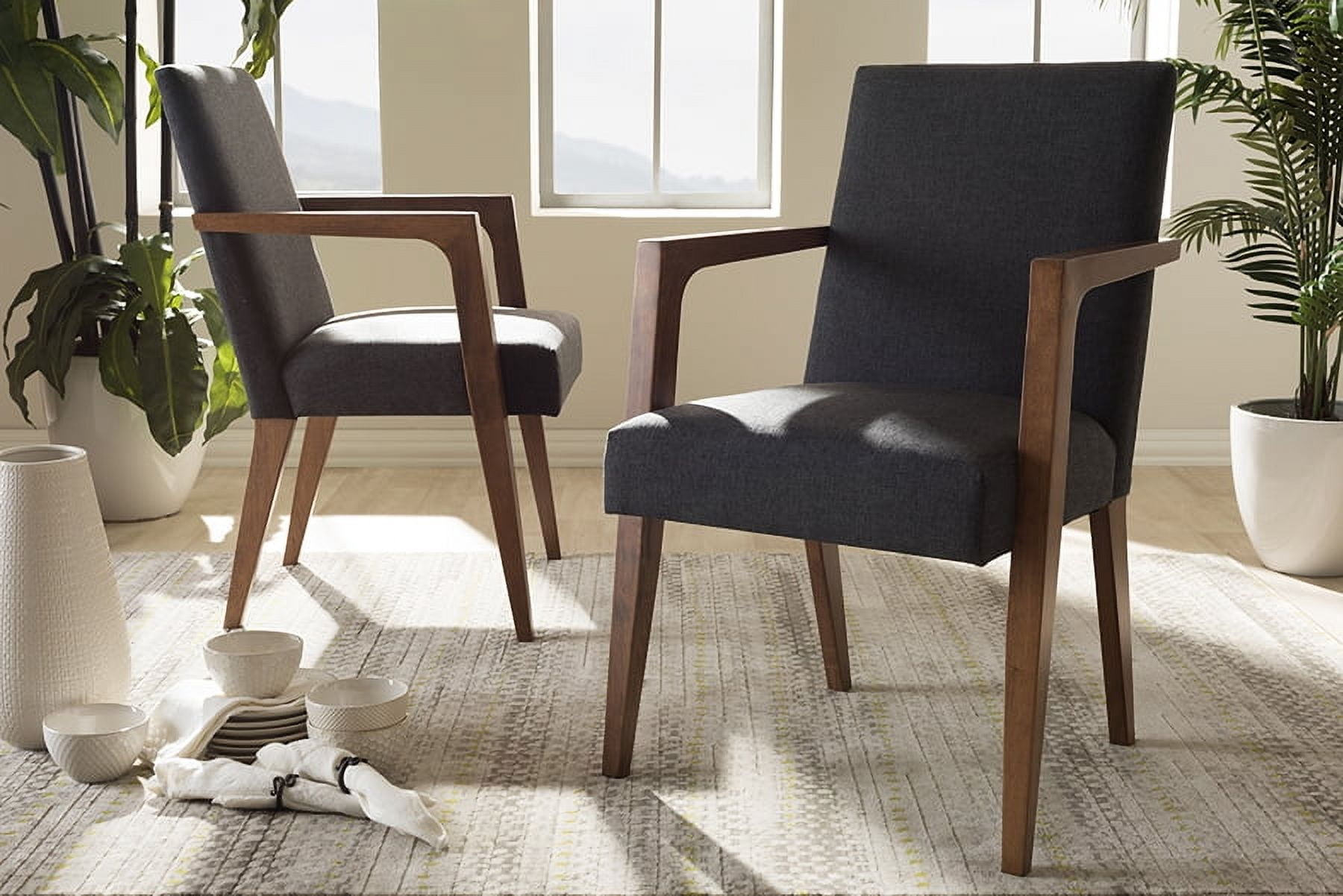 Baxton Studio Andrea Mid-Century Modern Dark Grey Upholstered Wooden Armchair