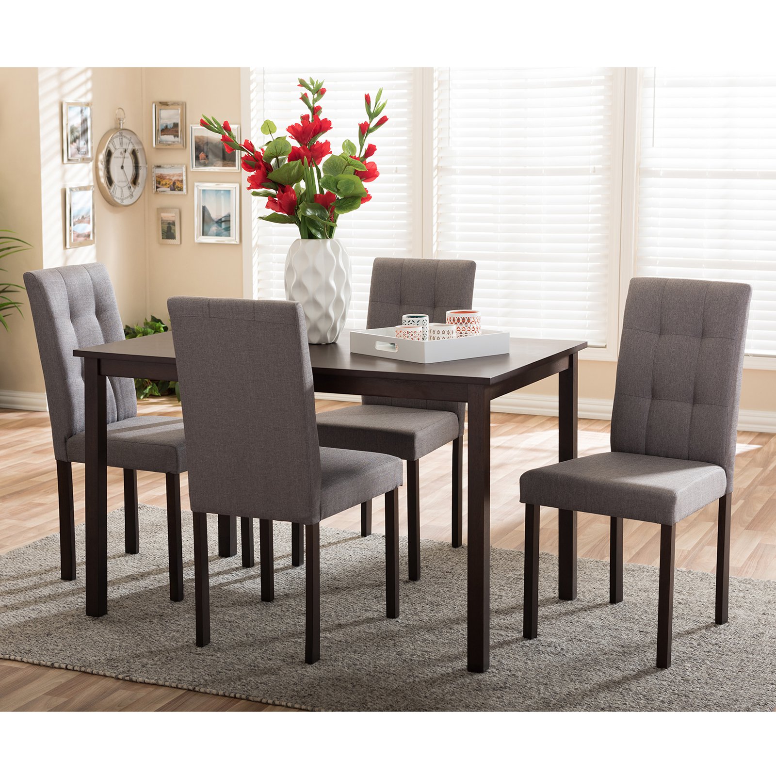 Baxton Studio Andrew Modern and Contemporary 5-Piece Grey Fabric Upholstered Grid-tufting Dining Set - image 1 of 4