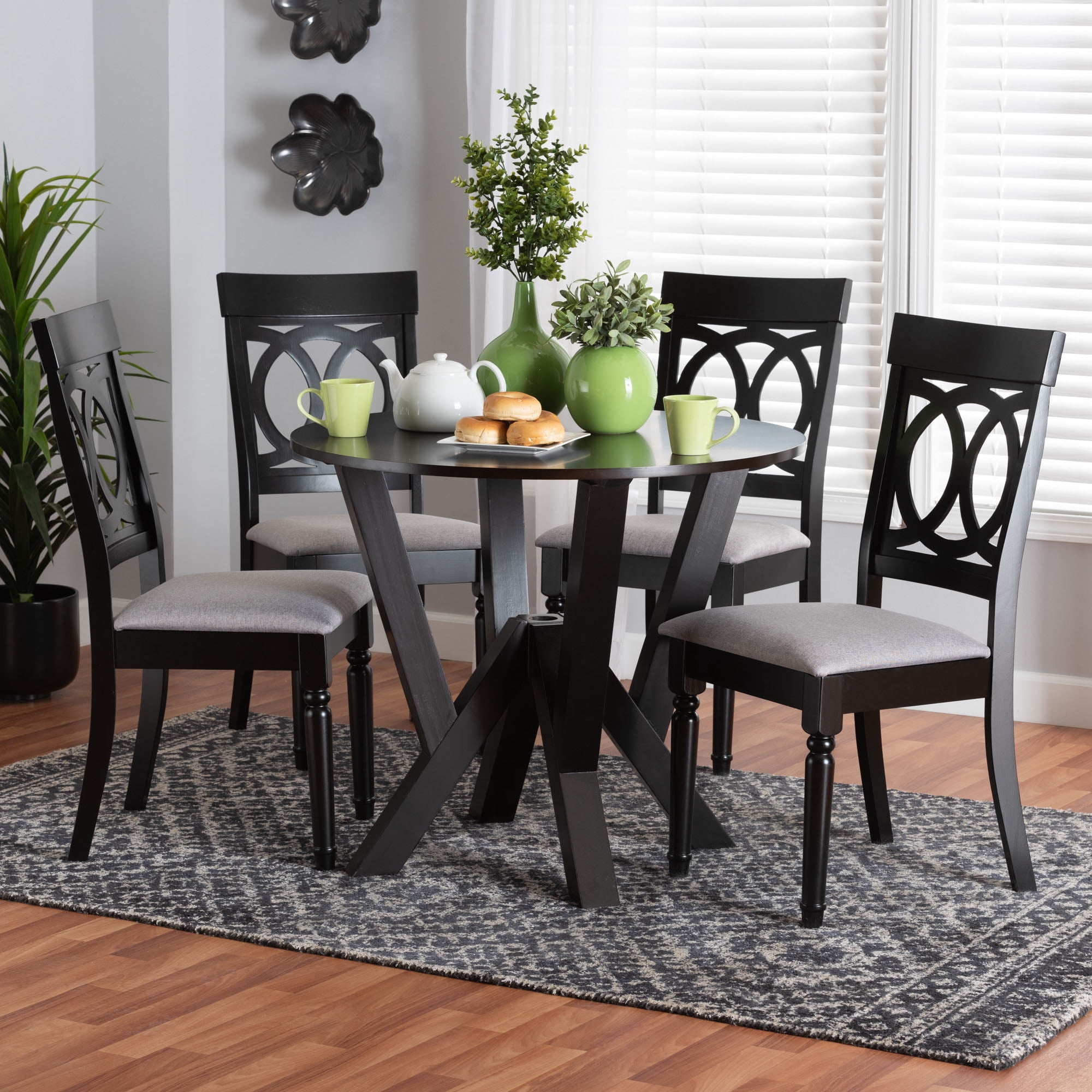 Baxton Studio Angie Modern Grey Fabric and Dark Brown Finished Wood 5-Piece Dining Set