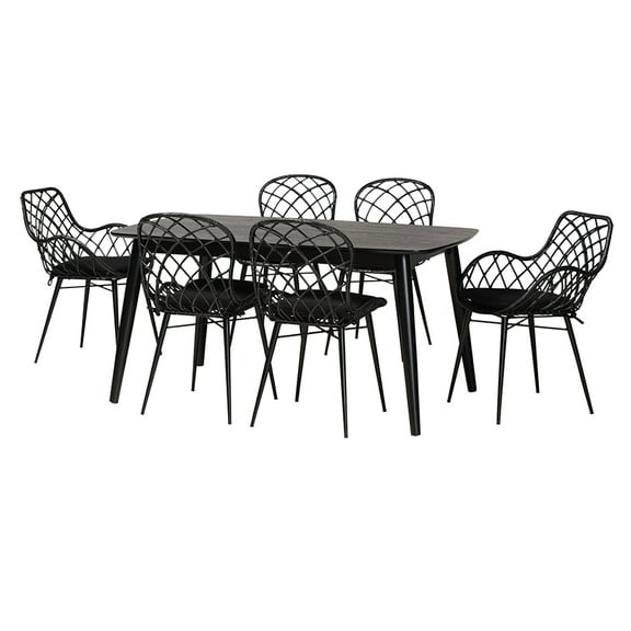 Baxton Studio Aniceta Modern Bohemian Black Finished Wood and Rattan 7-Piece Dining Set