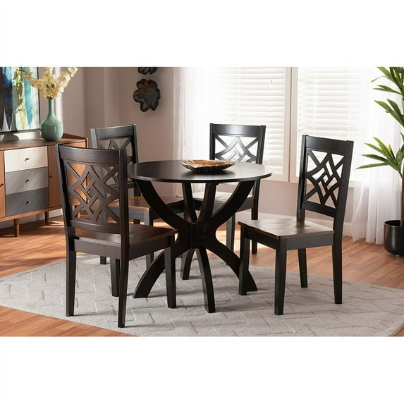 Baxton Studio Anila Modern and Contemporary Two-Tone Dark Brown and Walnut Brown Finished Wood 5-Piece Dining Set
