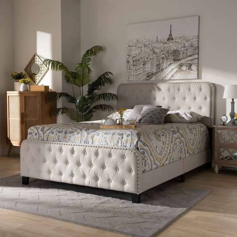 Baxton Studio Annalisa Modern Transitional Grey Fabric Upholstered Button Tufted King Size Panel Bed Baxton Studio Annalisa Modern Transitional Grey Fabric Upholstered Button Tufted King Size Panel Bed