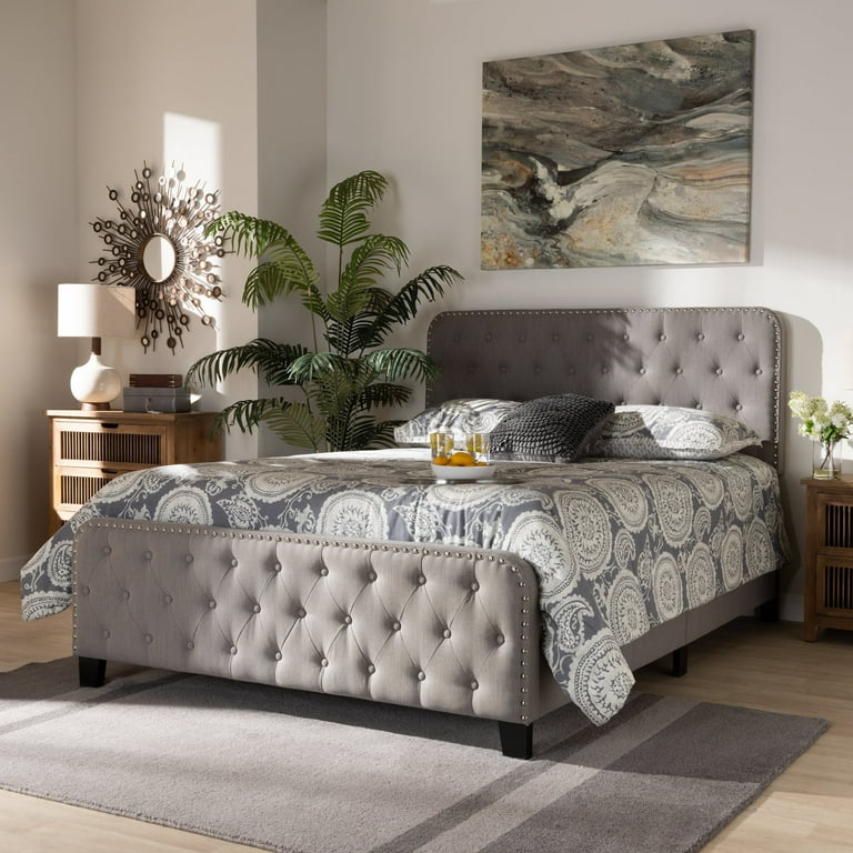 Baxton Studio Annalisa Modern Transitional Grey Fabric Upholstered Button Tufted King Size Panel Bed Baxton Studio Annalisa Modern Transitional Grey Fabric Upholstered Button Tufted King Size Panel Bed