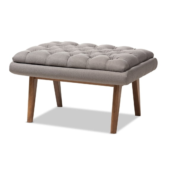 Baxton Studio Annetha Mid-Century Modern Grey Fabric Upholstered Walnut Finished Wood Ottoman