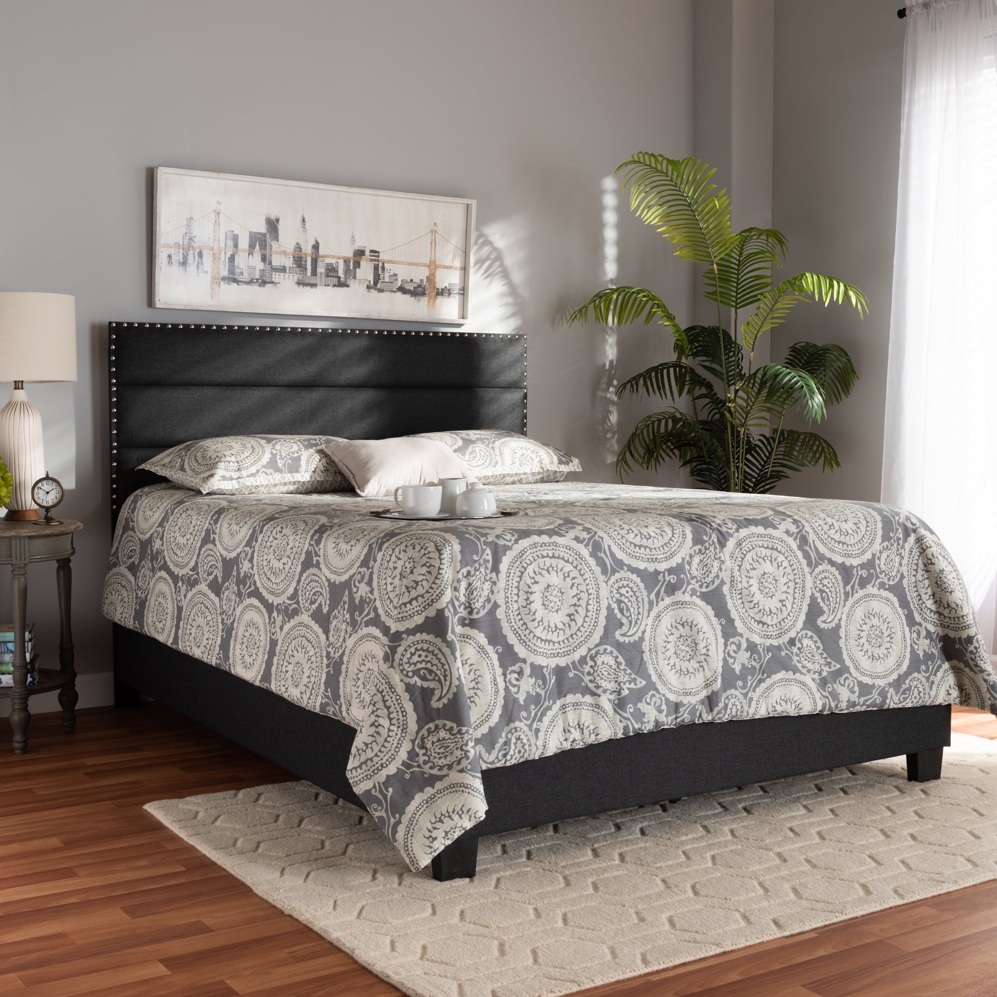Baxton Studio Ansa Modern and Contemporary Dark Gray Fabric Upholstered Queen Size Bed