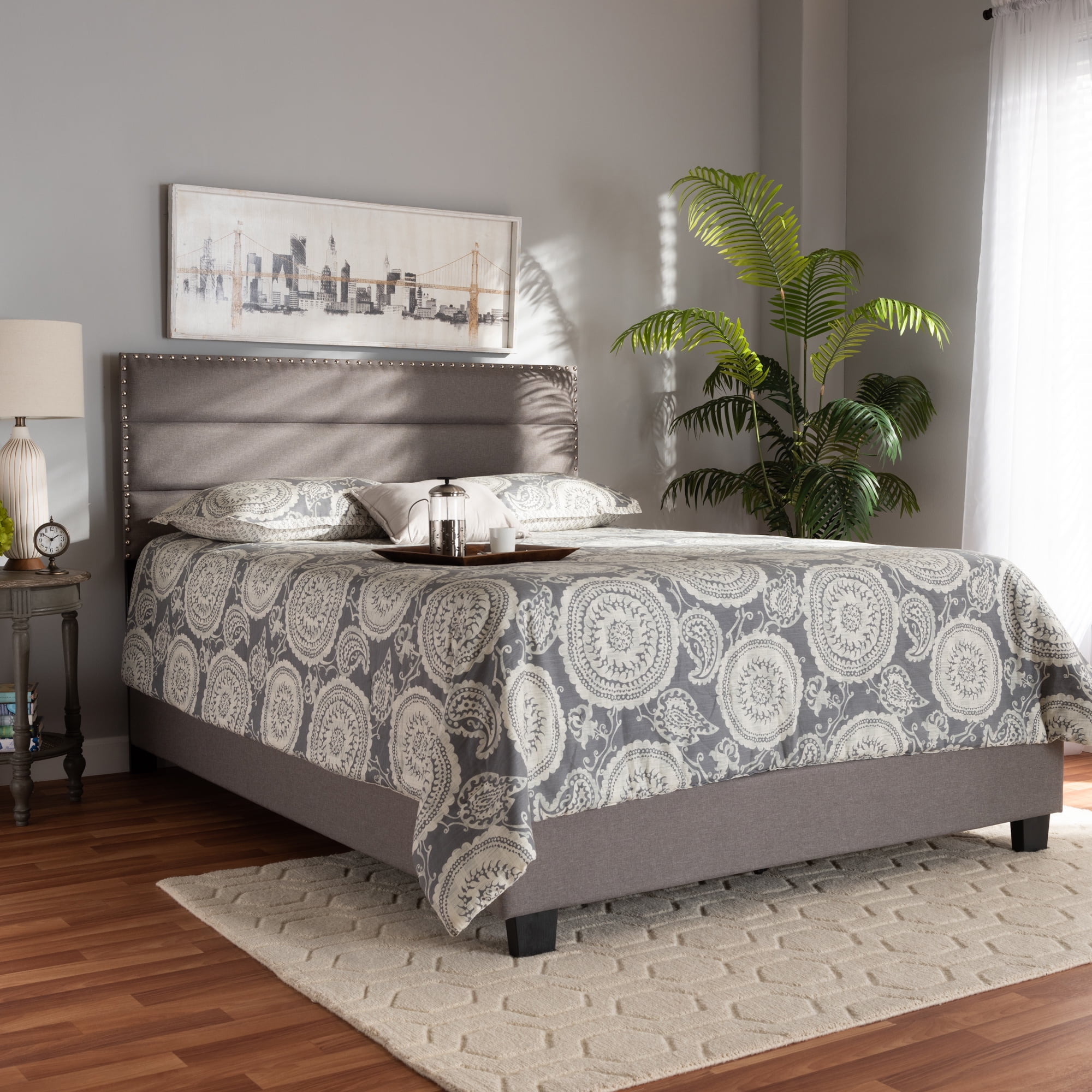 Baxton Studio Ansa Modern and Contemporary Gray Fabric Upholstered Queen Size Bed