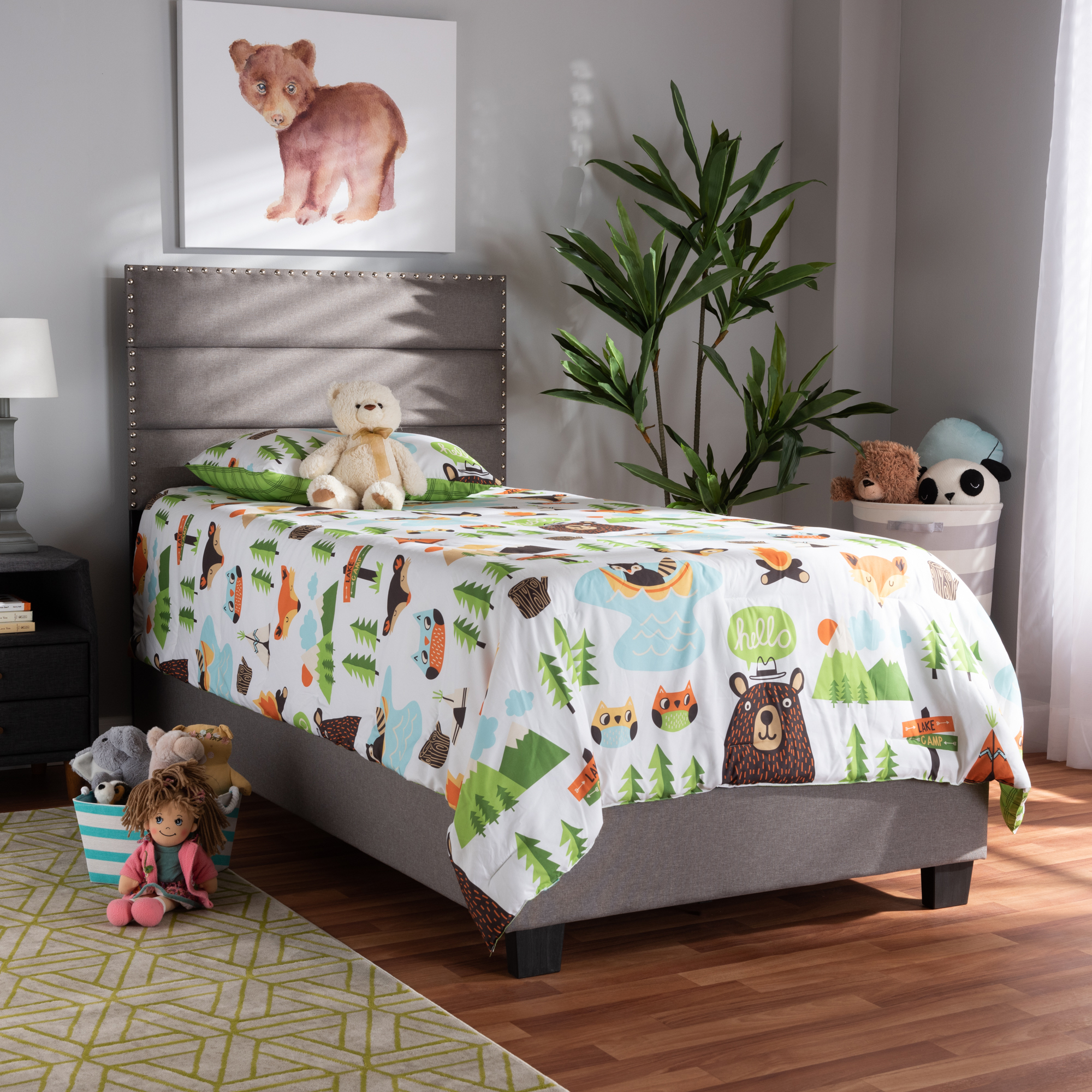 Baxton Studio Ansa Modern and Contemporary Gray Fabric Upholstered Twin Size Bed