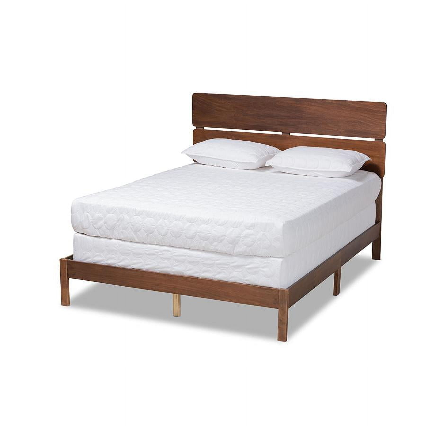 Modern Walnut Brown Full/Double Wood Upholstered Bed with Slatted Headboard