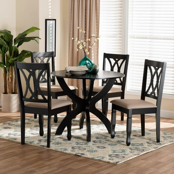 Baxton Studio April Modern Dining Set, 5-Piece Set, Dark Brown