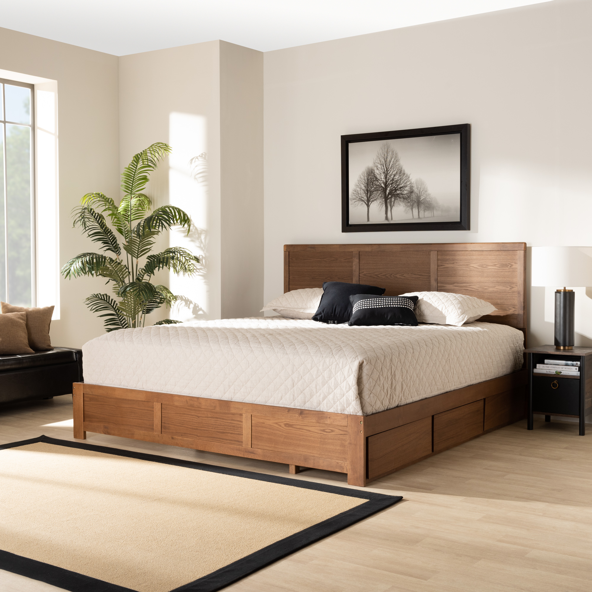 Baxton Studio Aras Contemporary/Modern Wood Storage Platform Bed, King, Ash Walnut - image 1 of 13