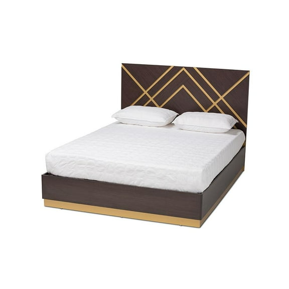 Baxton Studio Glam and Luxe Two-Tone Dark Brown and Gold Finished Wood Queen Size Platform Bed