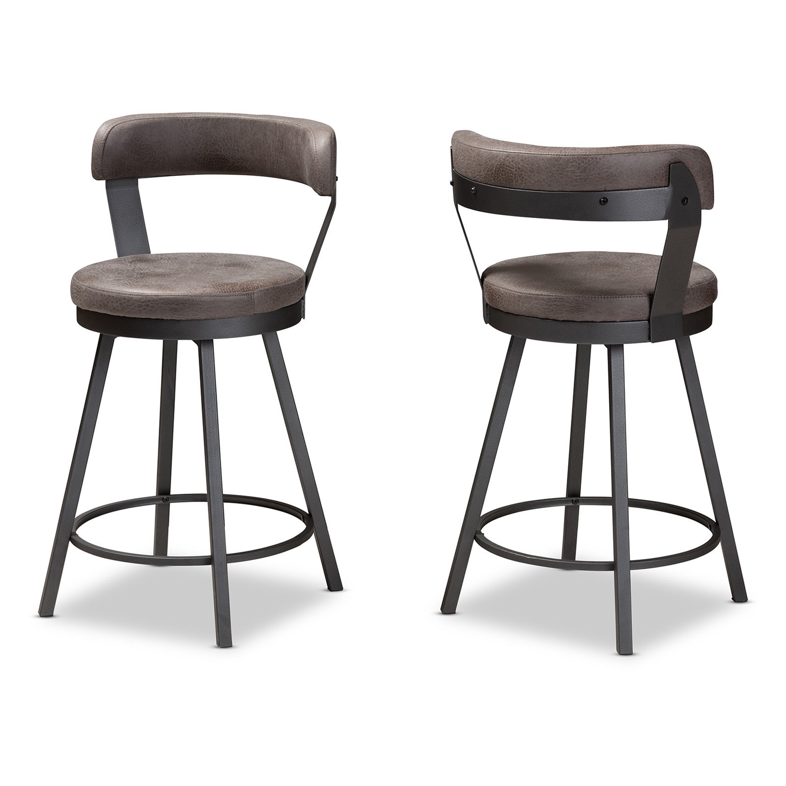 Baxton Studio Arcene Rustic and Industrial Antique Grey Fabric Swivel Bar Stool Set of 2