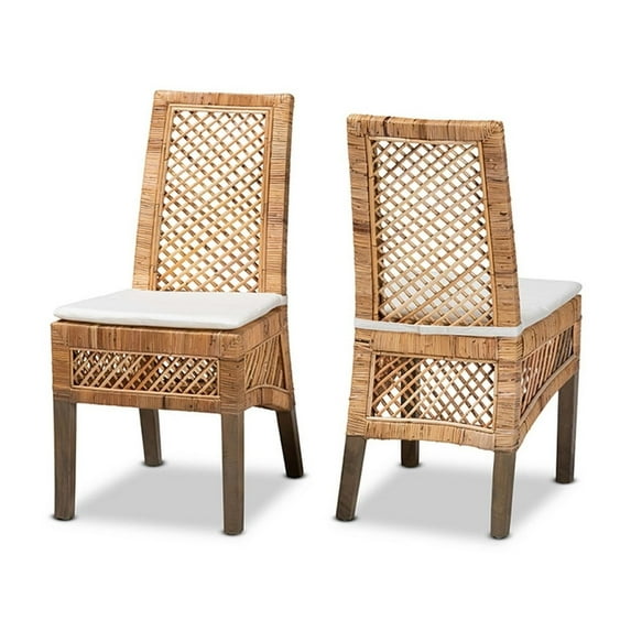 Baxton Studio Argos Modern Bohemian Natural Brown Rattan 2-Piece Dining Chair Set