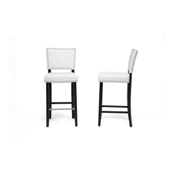 Baxton Studio Aries White Modern Bar Stool with Nail Head Trim (Set of 2)