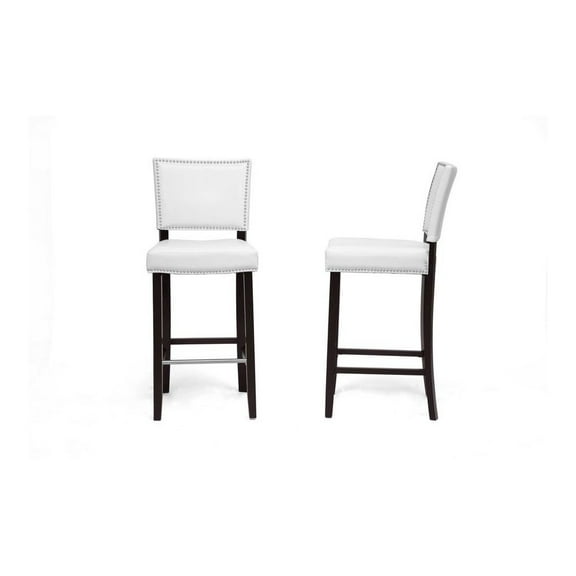 Baxton Studio Aries White Modern Bar Stool with Nail Head Trim (Set of 2)