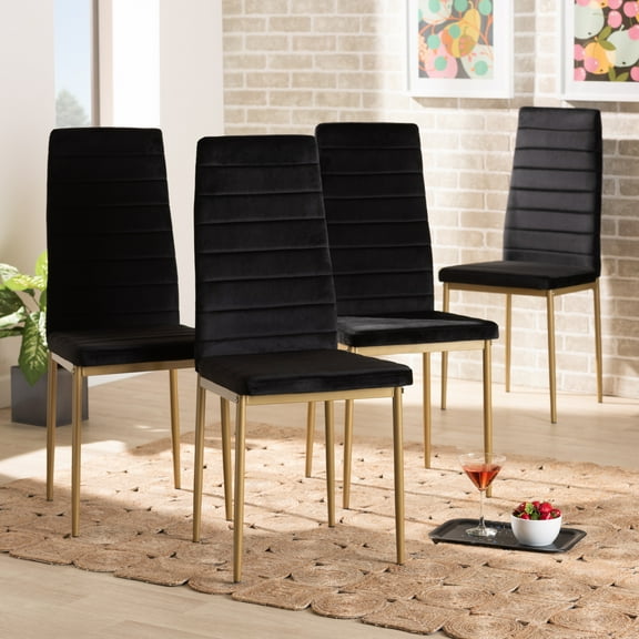 Baxton Studio Armand Dining Chair, Set of 4, Black and Gold