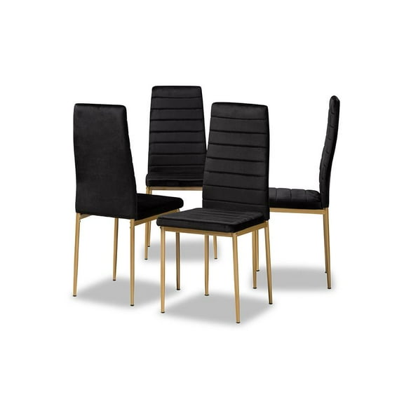 Baxton Studio Armand Modern Glam and Luxe Black Velvet Fabric Upholstered and Gold Finished Metal 4-Piece Dining Chair