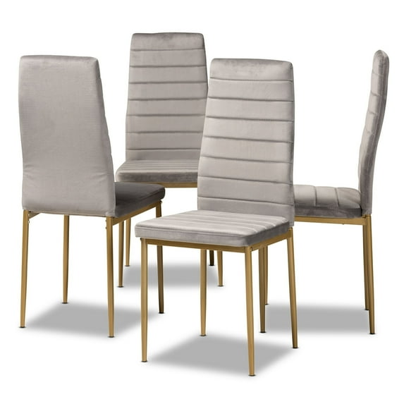 Baxton Studio Armand Modern Glam and Luxe Grey Velvet Fabric Upholstered and Gold Finished Metal 4-Piece Dining Chair