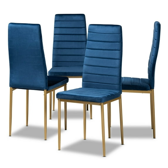 Baxton Studio Armand Modern Glam and Luxe Navy Blue Velvet Fabric Upholstered and Gold Finished Metal 4-Piece Dining