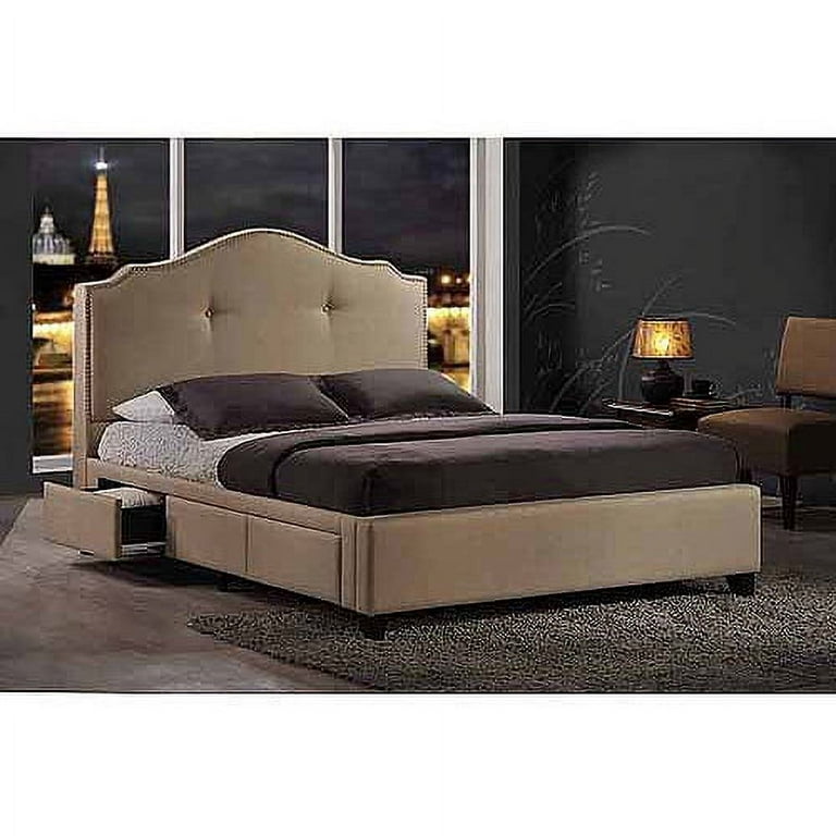 Baxton Studio Armeena Queen Upholstered Storage Bed with Nailhead