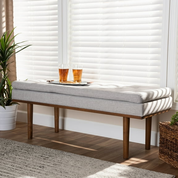 Baxton Studio Arne Mid-Century Modern Grayish Beige Fabric Upholstered Walnut Finished Bench