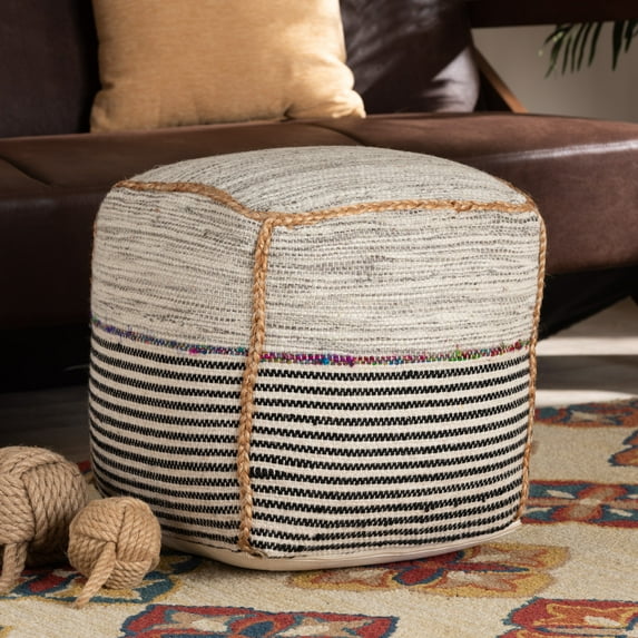 Baxton Studio Arta Modern and Contemporary Bohemian Multi-Colored Handwoven Wool Blend Pouf Ottoman