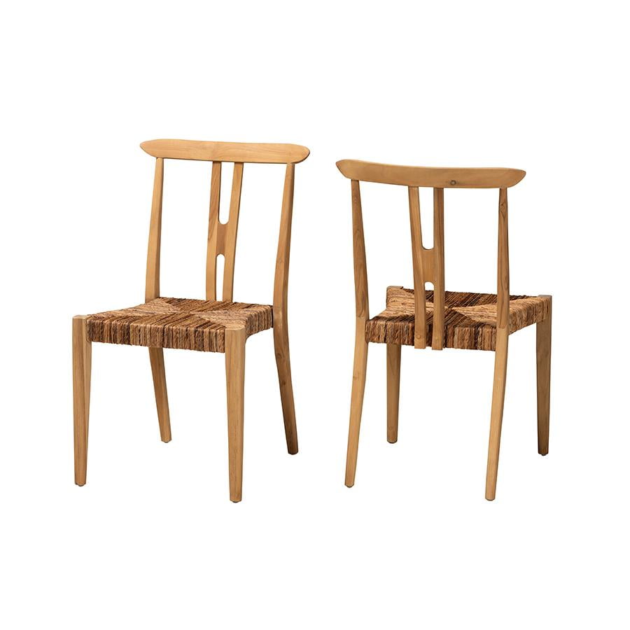 Artha Natural Brown Teak Wood and Seagrass Wishbone Dining Chairs, Set of 2