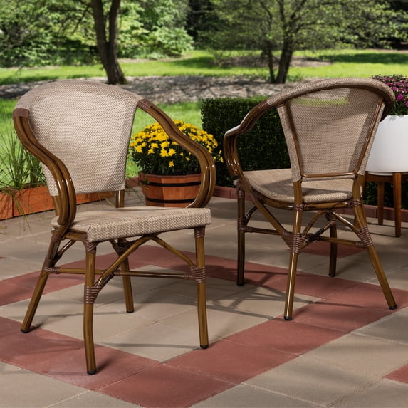 Baxton Studio Artus Classic French Indoor and Outdoor Grey Bamboo Style Stackable Bistro Dining Chair Set of 2