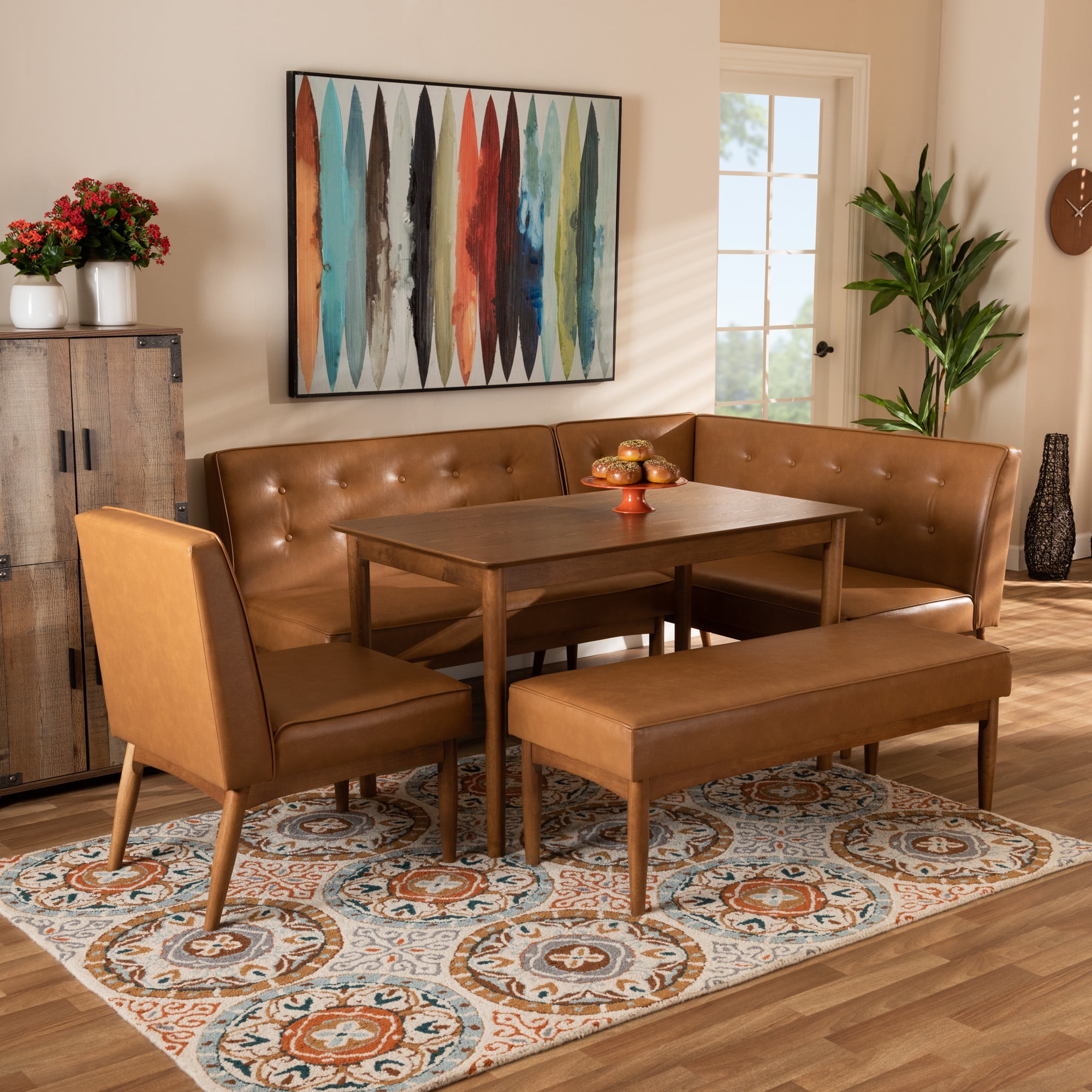 Baxton Studio Arvid Mid-Century Breakfast Set, 5-Piece, Walnut brown
