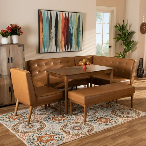 Baxton Studio Arvid Mid-Century Breakfast Set, 5-Piece, Walnut brown