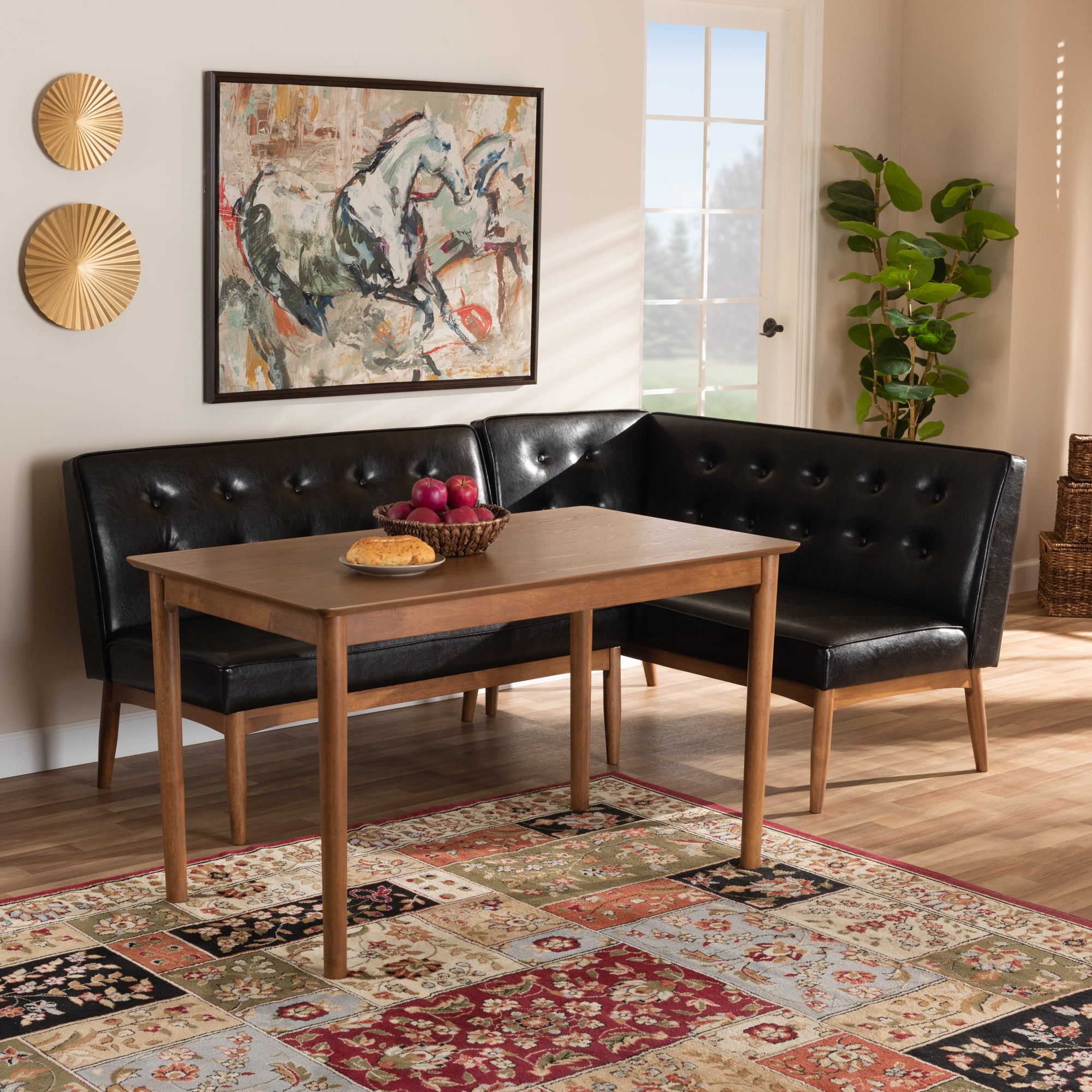 Baxton Studio Arvid Mid-Century Dining Set, 3-Piece, Walnut Brown