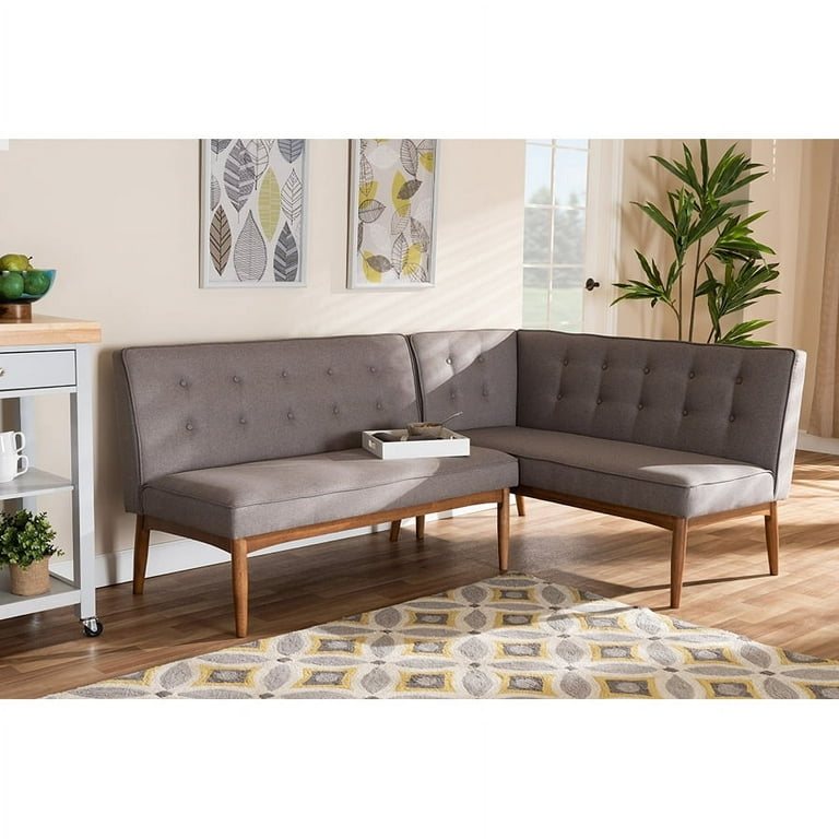 Baxton Studio Arvid Mid Century Modern Gray Fabric Upholstered 2 Piece Wood Dining Nook Banquette Set