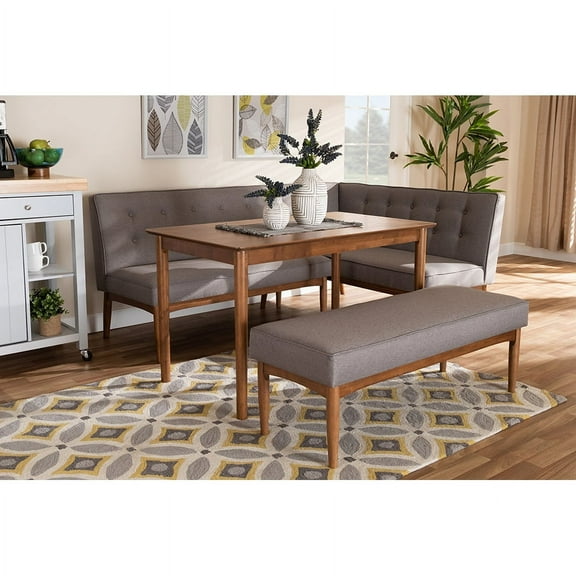 Baxton Studio Arvid Mid-Century Modern Gray Fabric Upholstered 4-Piece Wood Dining Nook Set