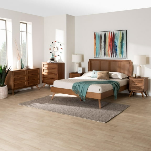 Baxton Studio Asami Mid-Century Bedroom Set, 5-Piece, Walnut Brown