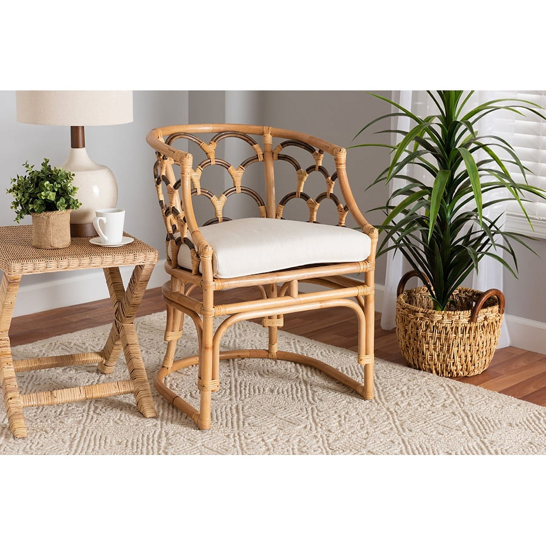 Handcrafted Natural Brown Rattan Geometric Barrel Chair