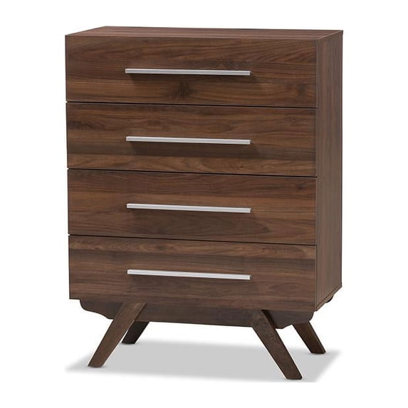 Baxton Studio Auburn Mid-Century Modern Walnut Brown Finished Wood 4-Drawer Chest