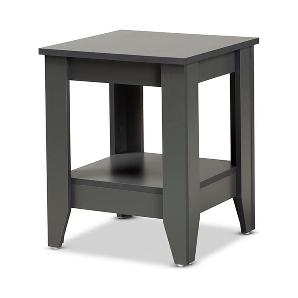 Audra Compact Square Grey Wood End Table with Shelf