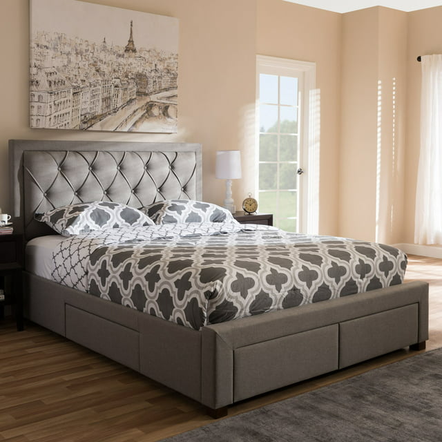 Baxton Studio Aurelie Modern and Contemporary Fabric Upholstered Storage Bed, Multiple Colors, Multiple Sizes
