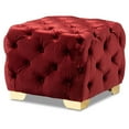 thumbnail image 1 of Baxton Studio Avara Glam and Luxe Burgundy Velvet Fabric Upholstered Gold Finished Button Tufted Ottoman, 1 of 10
