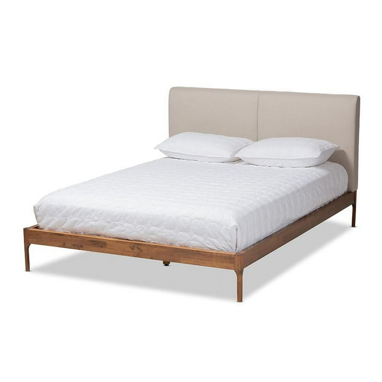 Baxton Studio Aveneil Mid-Century Modern Beige Fabric Upholstered Walnut Finished Full Size Platform Bed Baxton Studio Aveneil Mid-Century Modern Beige Fabric Upholstered Walnut Finished Full Size Platform Bed