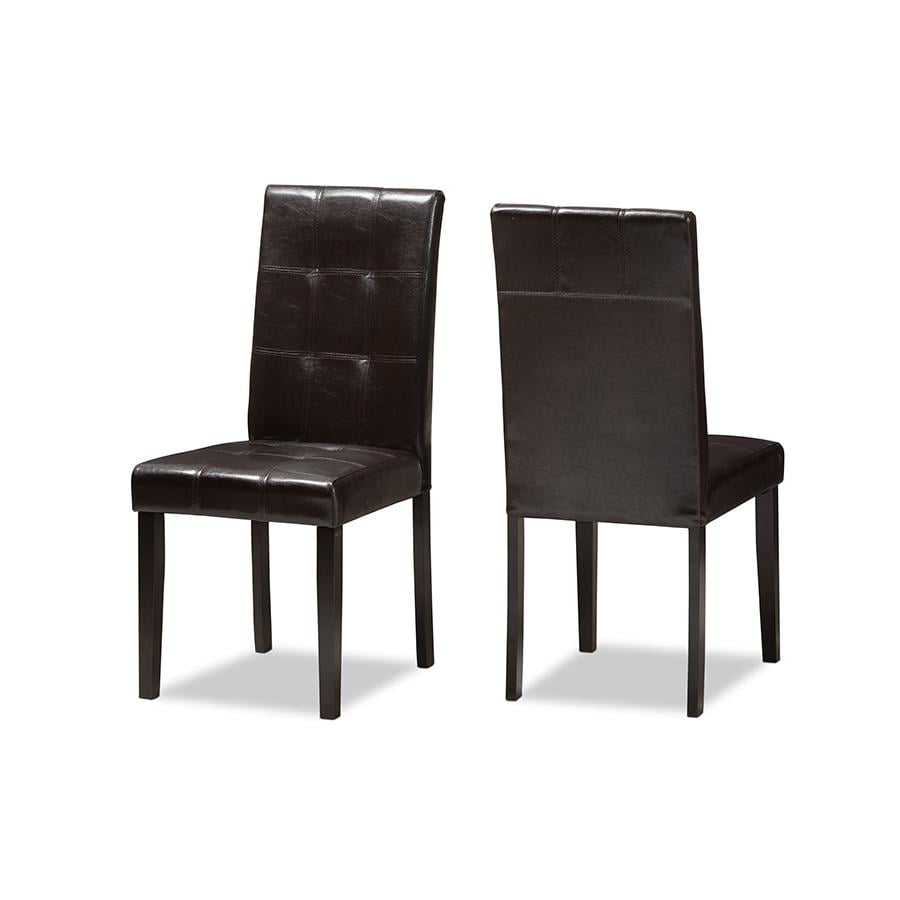Avery Dark Brown Faux Leather Upholstered Parsons Side Chair Set