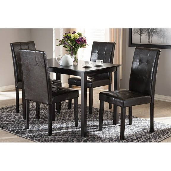 Baxton Studio Avery Modern and Contemporary Dark Brown Faux Leather Upholstered 5-Piece Dining Set