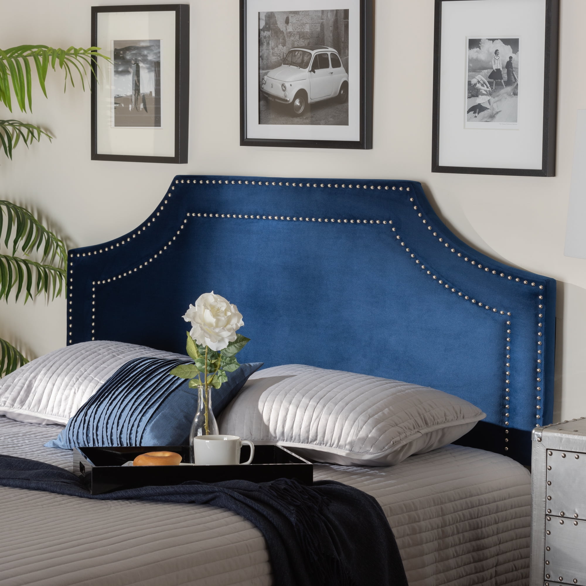 Baxton Studio Avignon Modern and Contemporary Navy Blue Velvet Fabric Upholstered King Size Headboard,Wholesale
