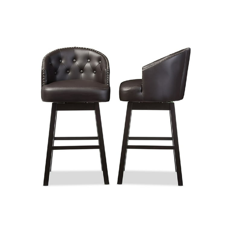 Baxton Studio Avril Modern and Contemporary Brown Faux Leather Tufted Swivel Barstool with Nail heads Trim - Set of 2 Baxton Studio Avril Modern and Contemporary Brown Faux Leather Tufted Swivel Barstool with Nail heads Trim - Set of 2